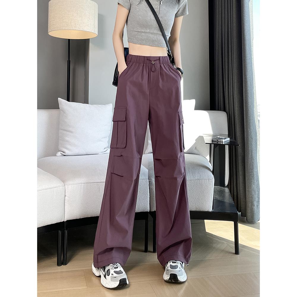 速干工装裤女夏季薄款2025新款超火美式宽松窄版直筒运动阔腿裤子