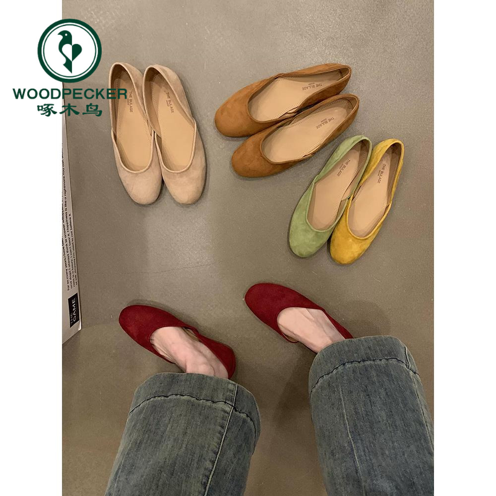 啄木鸟绒面复古软底玛丽珍鞋女2025春季新款浅口百搭配裙子单鞋子