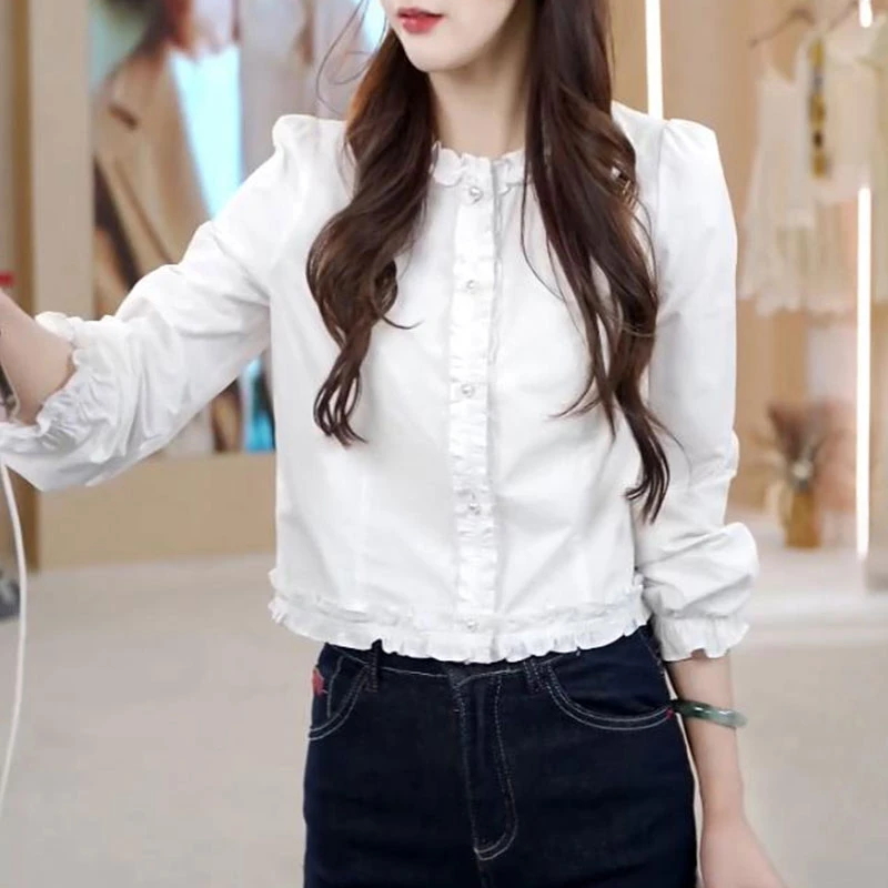 法式气质花边百搭长袖衬衫女士2025早秋新款洋气白色衬衣时尚女装