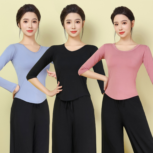 新款练功服女上衣现代舞修身中国古典舞舞蹈服夏季形体艺考跳舞服