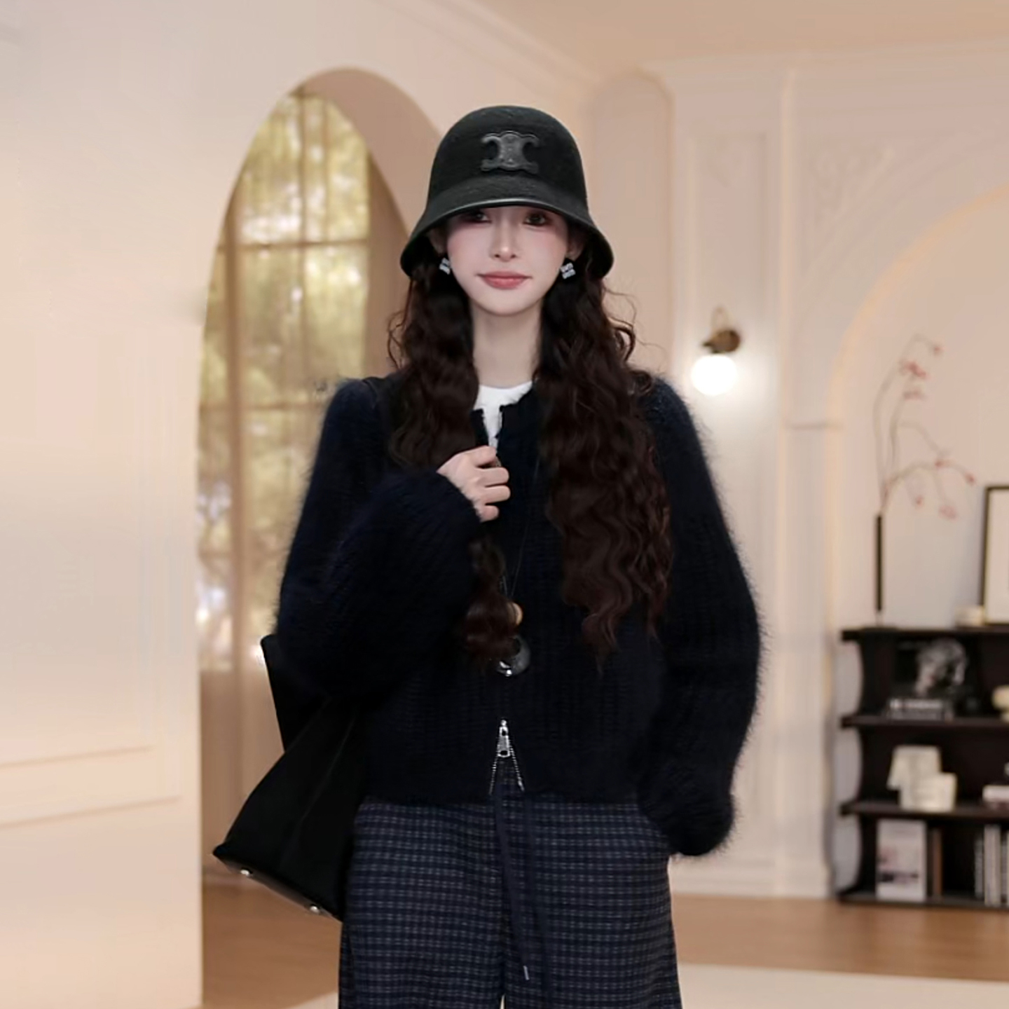 【YANYAN】纯色坑条毛衣外套女秋季新款慵懒风长袖针织衫开衫8980