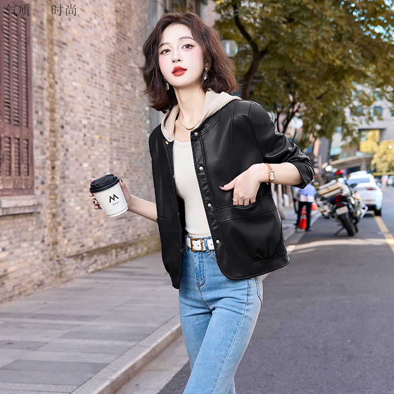 女士秋冬新款修身短款高级感机车风格皮衣外套上衣彰显个性魅力