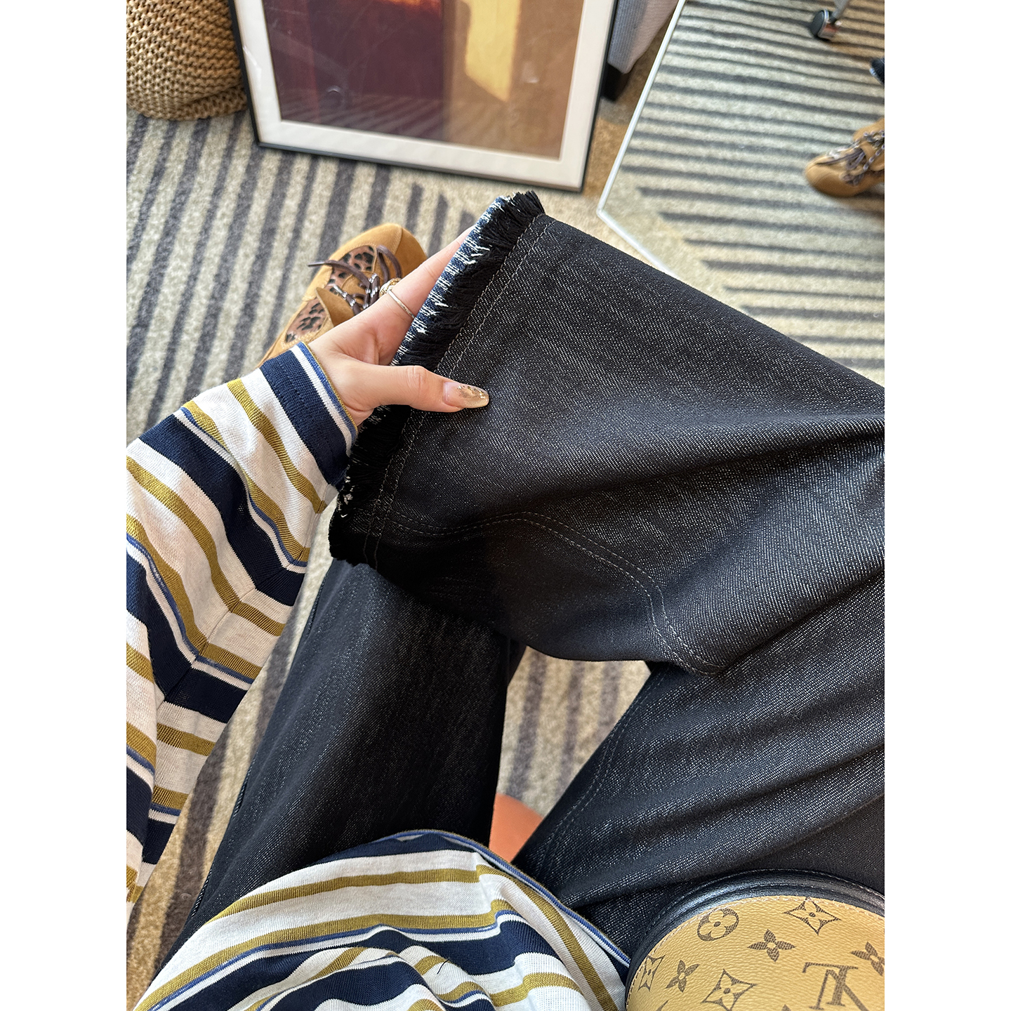 梨形神裤！~设计感毛边阔腿牛仔裤女2025秋新款宽松显瘦直筒奶奶裤