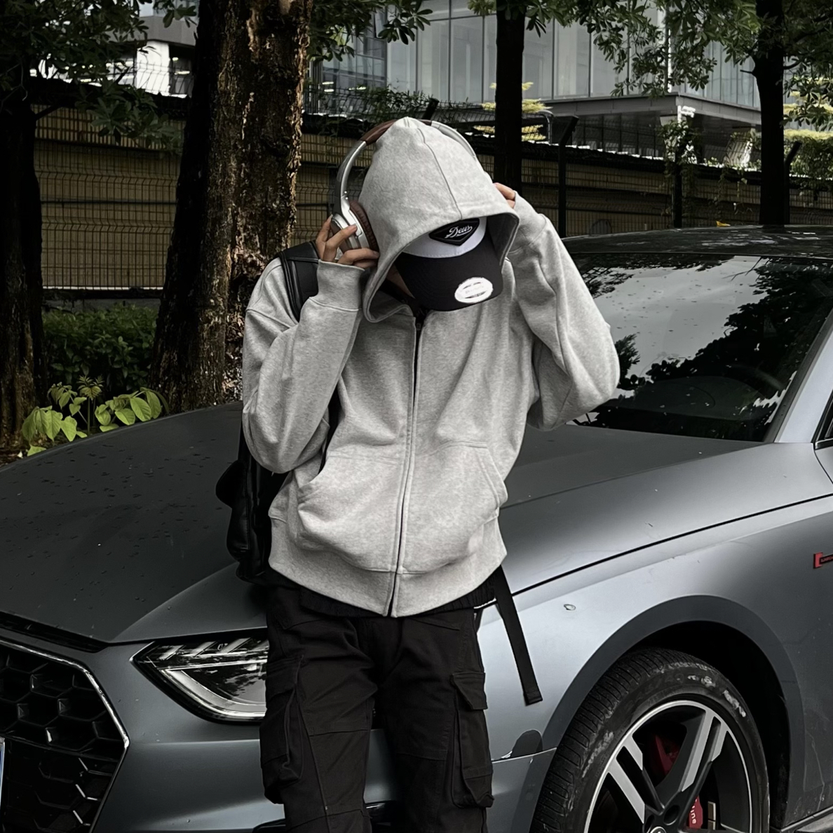 美式cleanfit短款纯色连帽重磅开衫卫衣男女秋冬加厚宽松外套同款