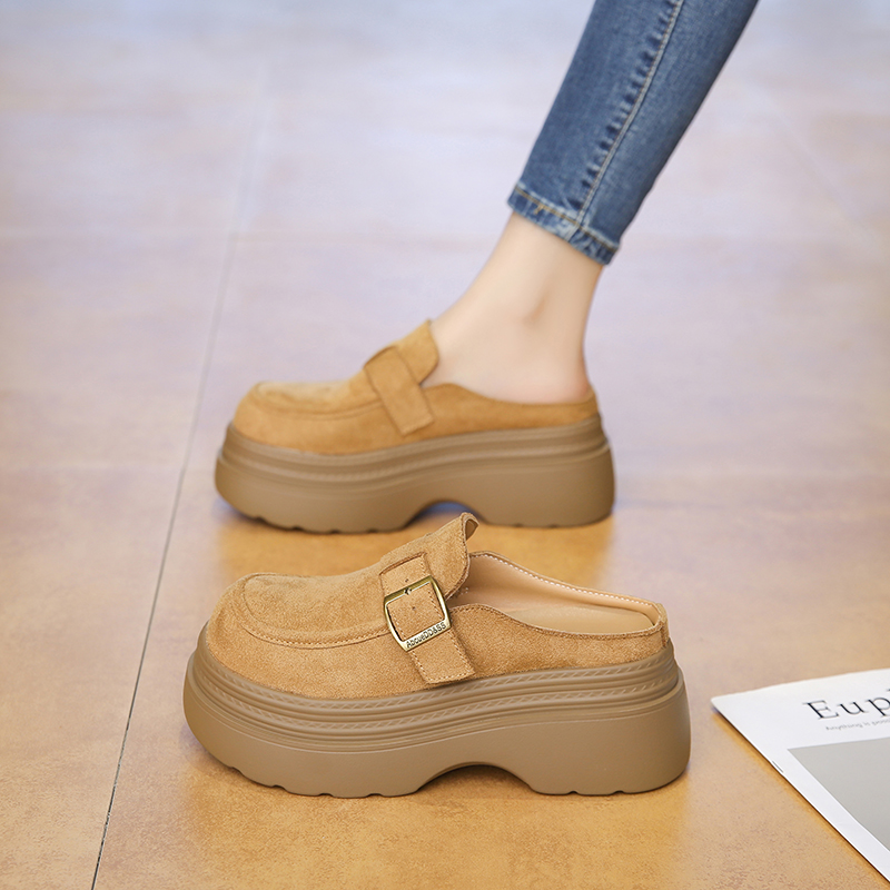 包头半拖鞋女2025年秋季新款厚底增高复古勃肯鞋休闲一脚蹬懒人鞋