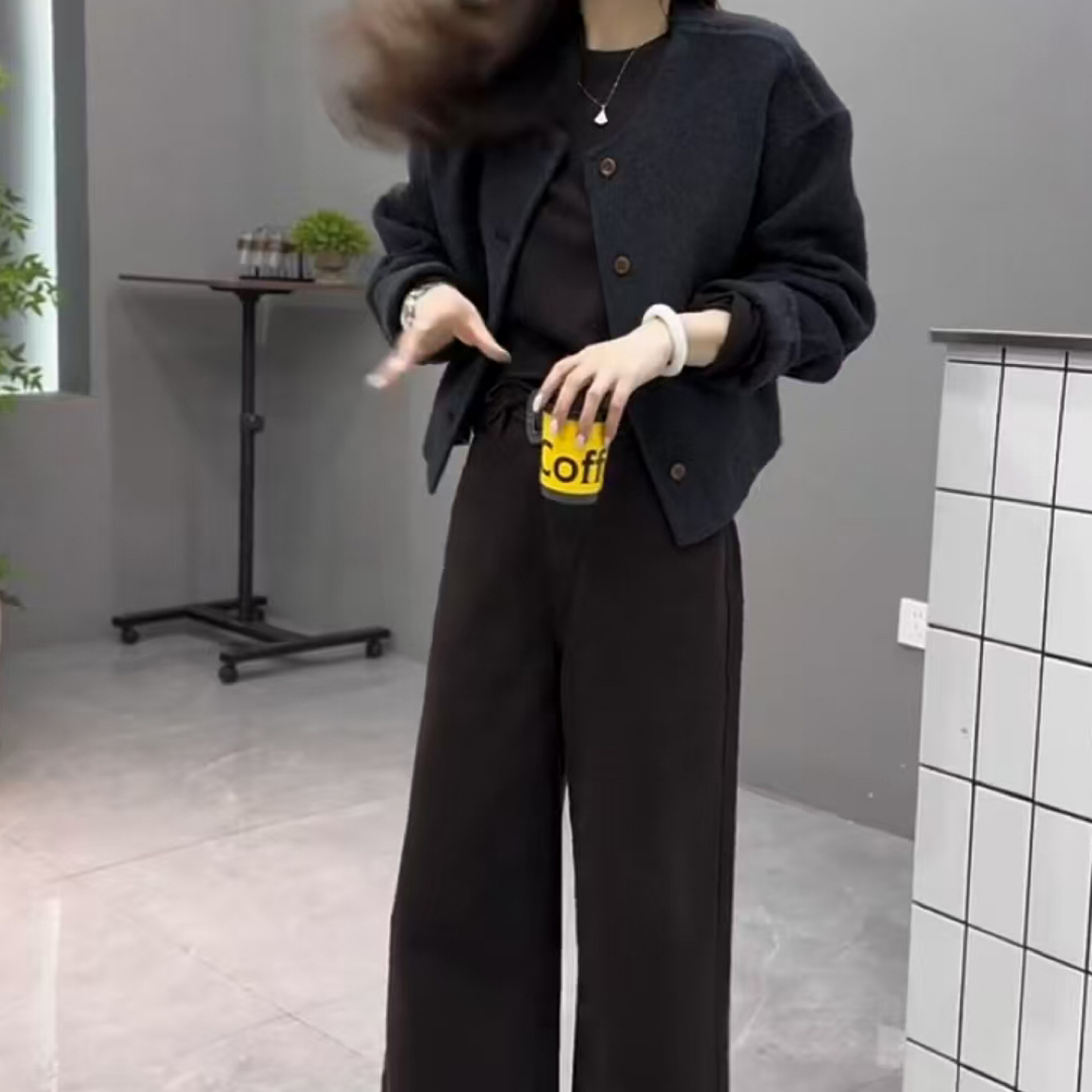新款短外套高腰阔腿裤秋季时尚女装