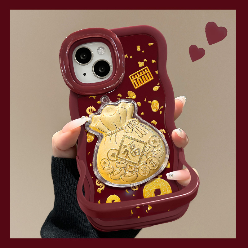 金币福袋公仔适用苹果17华为vivo/oppo小米iPhone16双支架手机壳