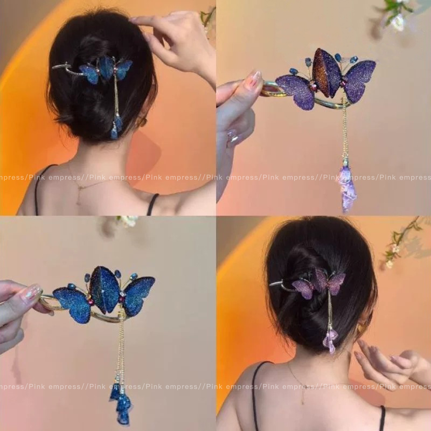 古风流苏蝴蝶抓夹女2025新款高级感后脑勺盘发扭扭夹一字夹子发卡