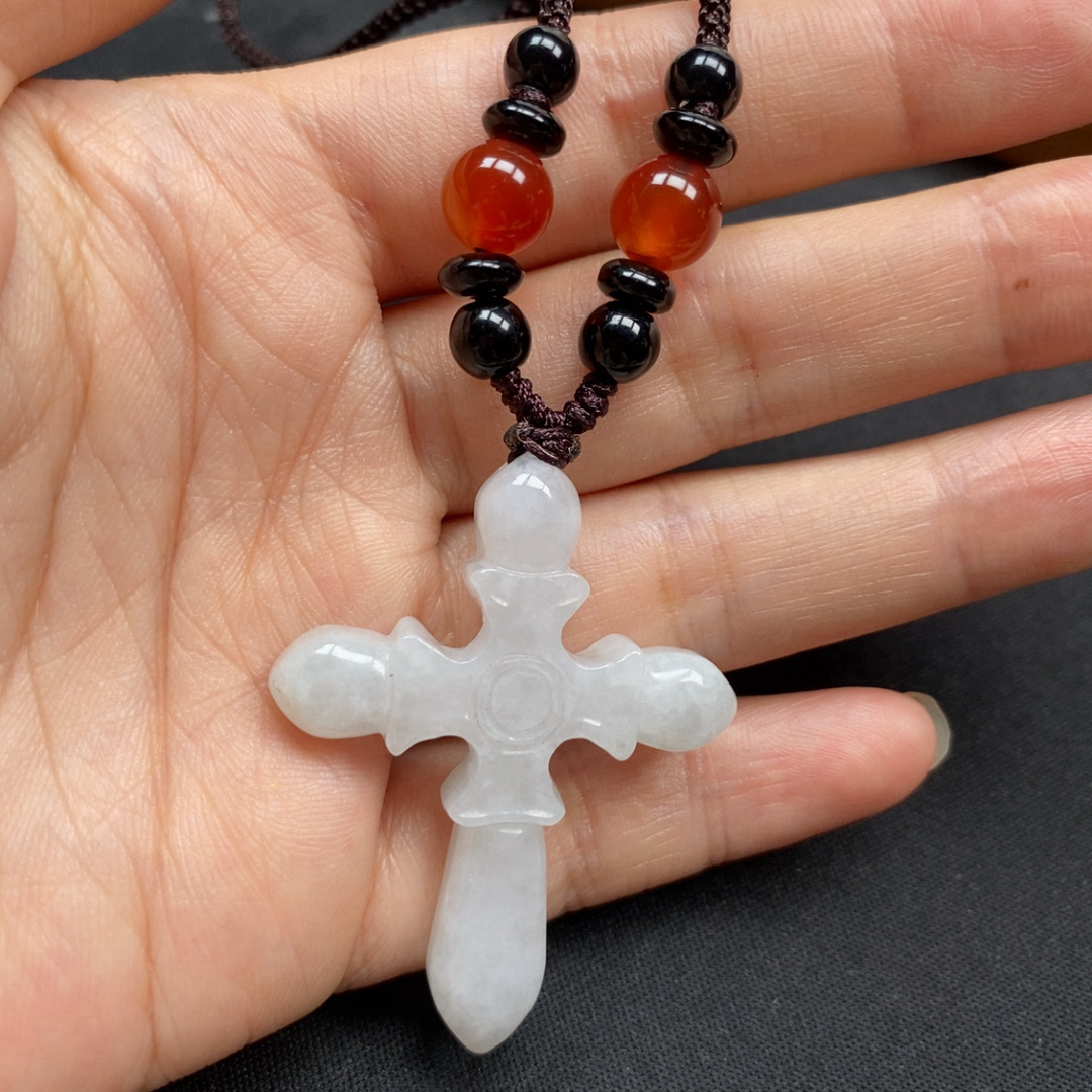 天然A货翡翠十字架男女款吊坠