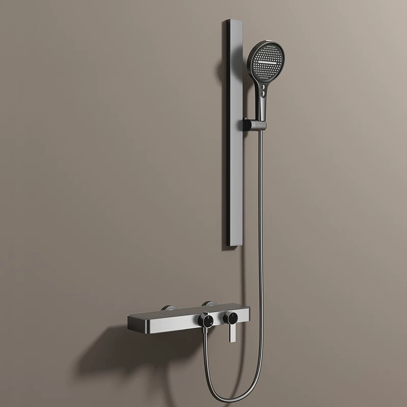 【免费安装】枪灰色简易无顶喷增压全铜分体式家用卫浴淋浴花洒套装