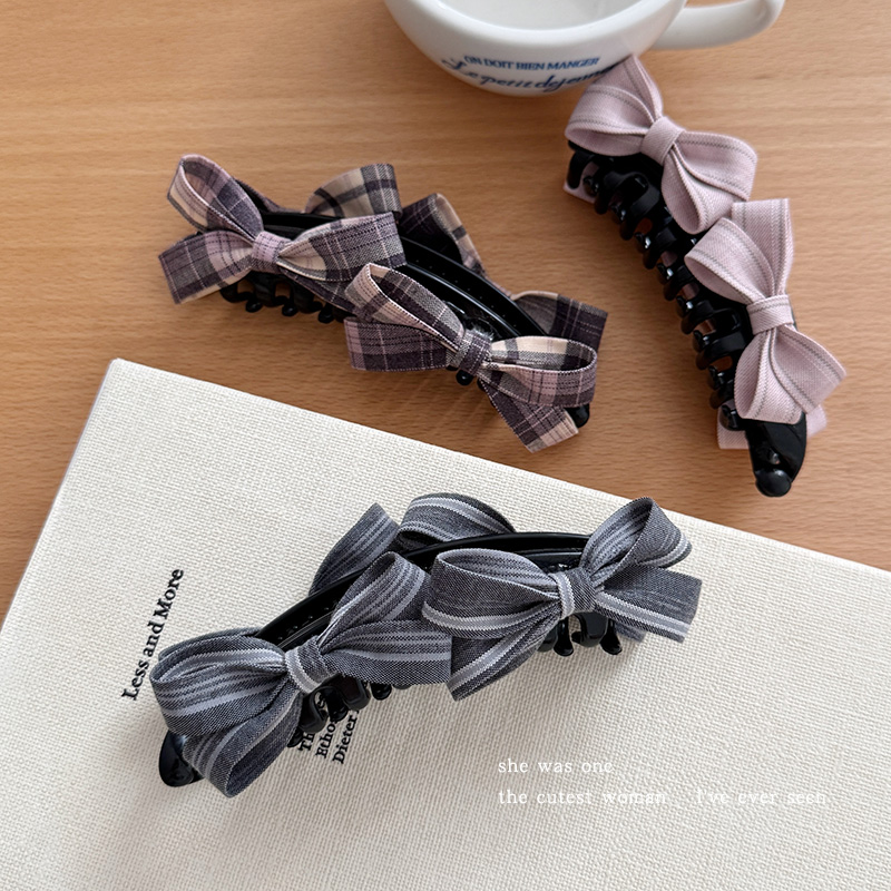 韩系甜美双蝴蝶结香蕉夹后脑勺抓夹女高级感发夹盘发鲨鱼夹子发卡