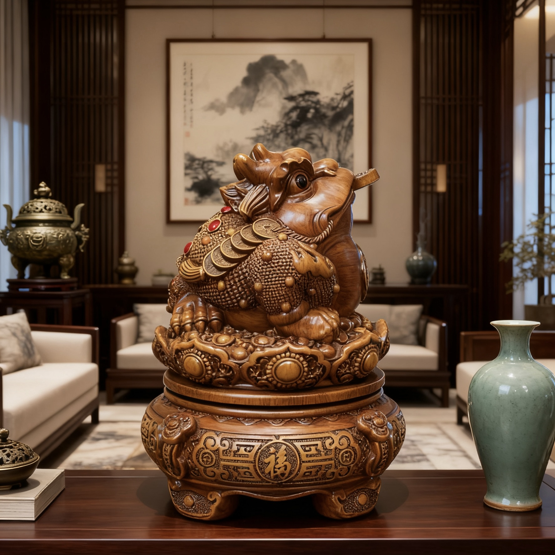 【八方招财】金蟾家居玄关办公室收银台装饰摆件（高约30cm长宽20cm）