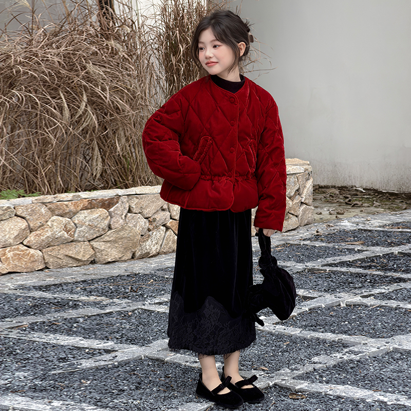 女童棉衣秋冬2025新款年服儿童千金风棉服半身裙高级洋气拜年服冬