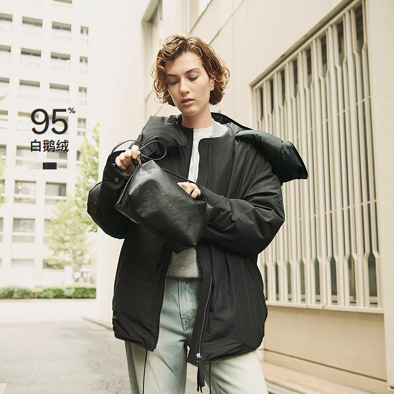 LESS冬季95白鹅绒外套女可拆卸连帽休闲百搭夹克羽绒服2OAC12510