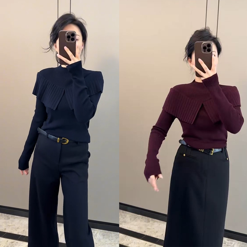 欧货半高领设计感长袖针织衫女2025秋冬新款修身显瘦百搭洋气上衣