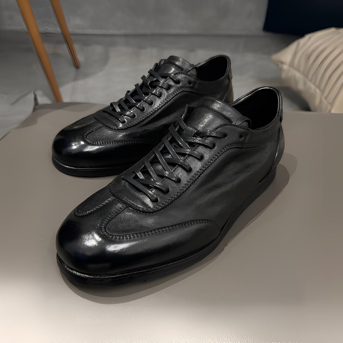 新款广州马皮男鞋百搭时尚柔软透气复古德训风格系带阿甘男款鞋