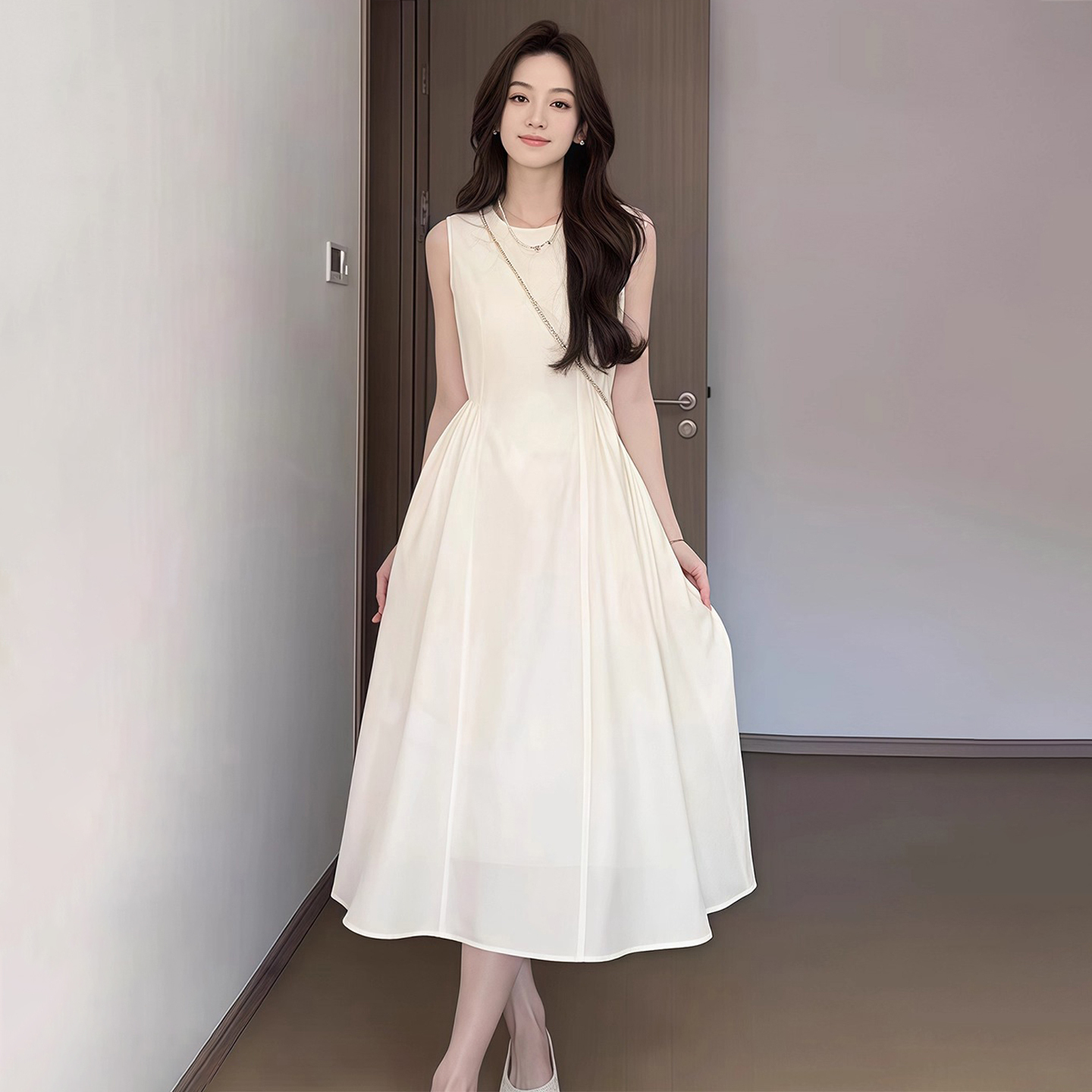 【现货+运贴5米】白色无袖连衣裙子女夏季2025新款海边度假长裙5285