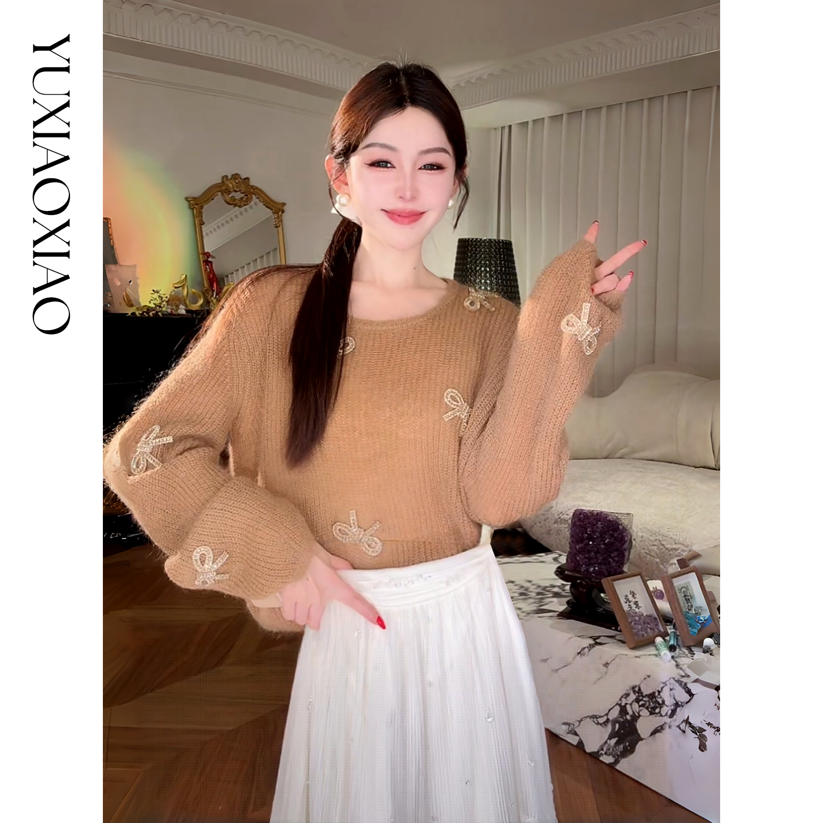 余潇潇【暖秋枫林】轻奢精致绵羊毛马海毛混纺V领毛衣&圆领毛衣