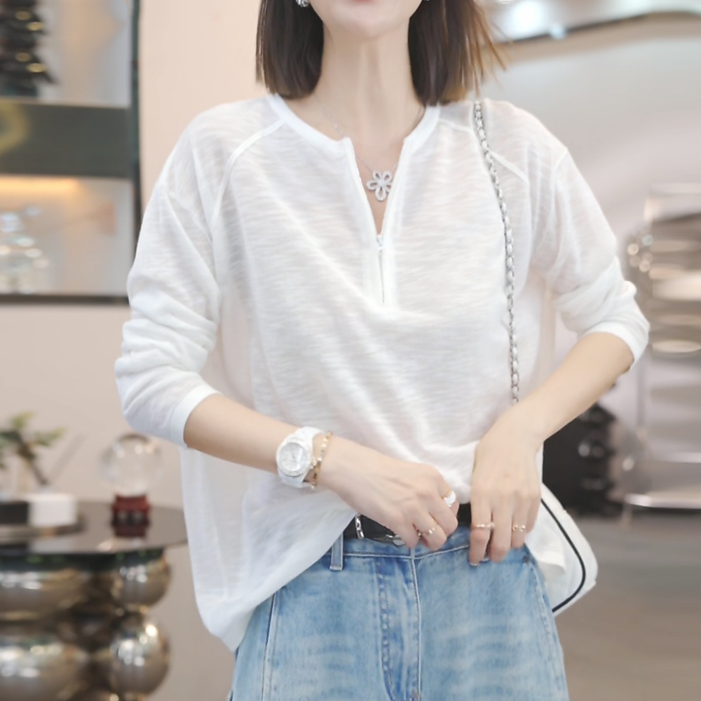 时尚潮流出行必备长袖t恤女2025夏季新款时尚百搭气质洋气上衣