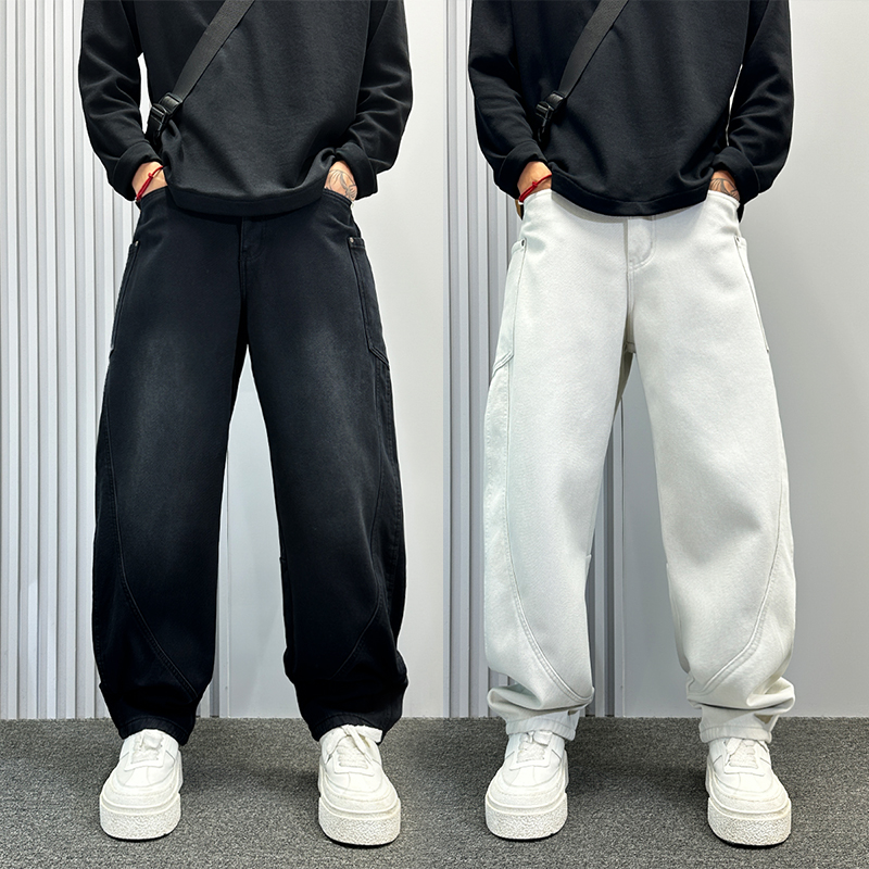 裤子男秋冬新款vibe柳叶休闲弯刀裤男士高级感宽松直筒加绒牛仔裤