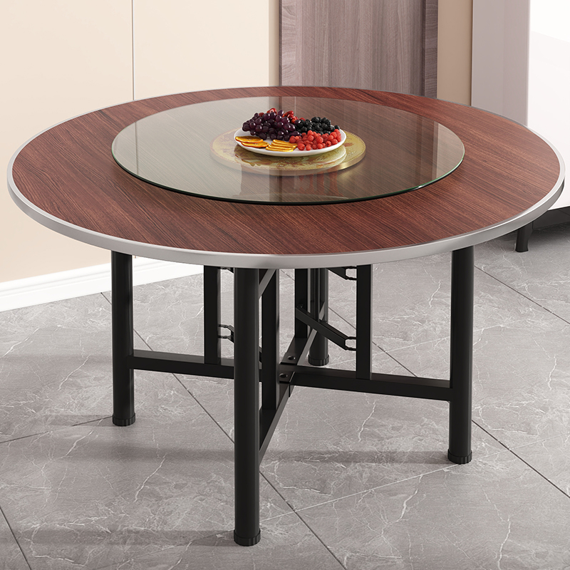 折叠餐桌大圆桌家用农村饭店吃饭圆形桌子10人12人带转盘酒店饭桌