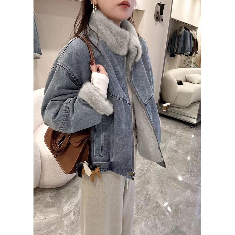 小个子气质保暖加绒短款外套女装2025秋冬新款炸街毛绒牛仔派克服