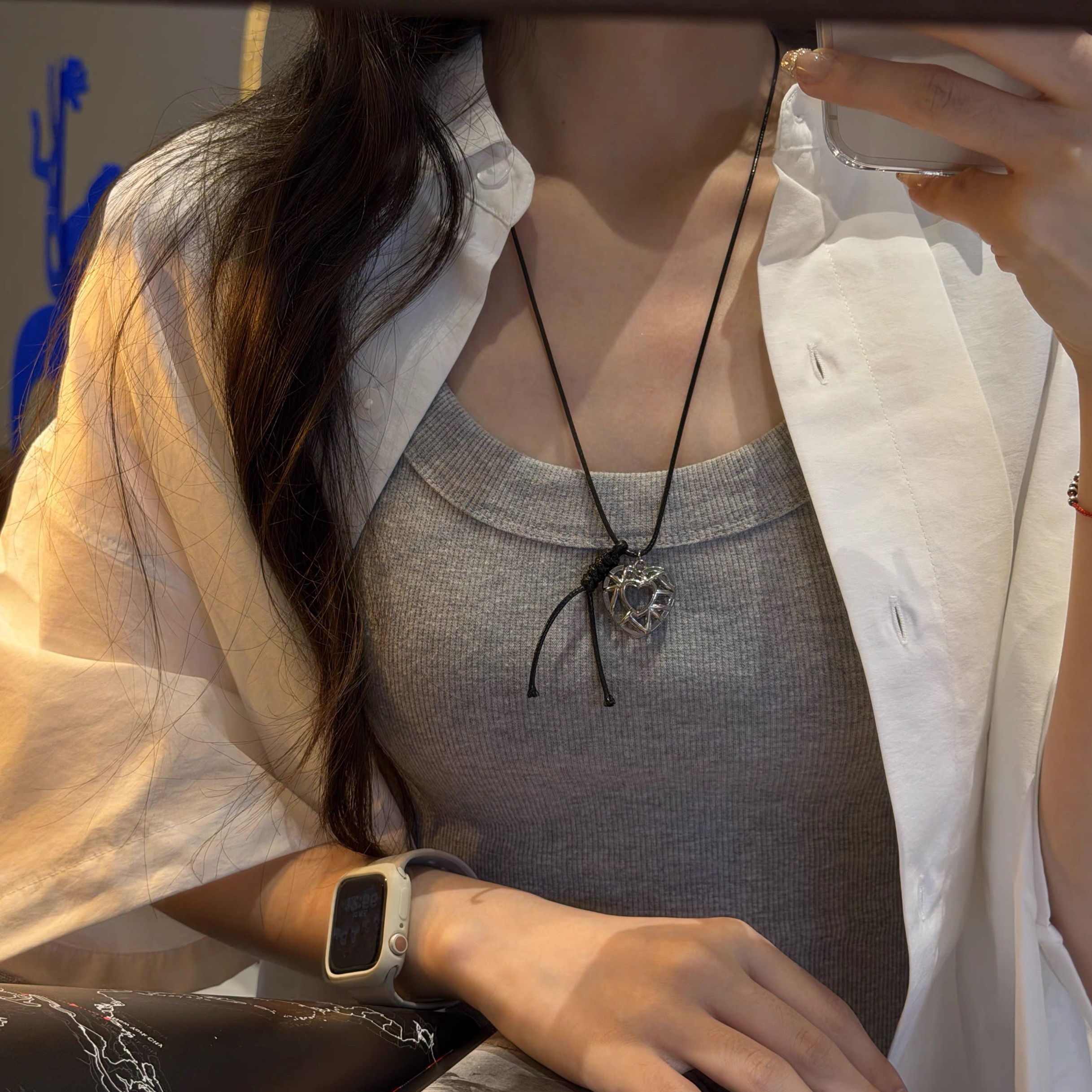 合金项链 十里间福利款【编织抽绳镂空桃心】ins风少女小清新毛衣链