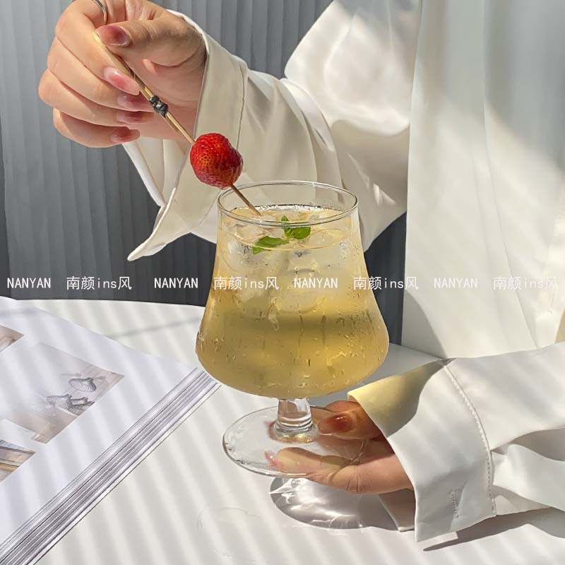 ins风高脚杯玻璃杯冰美式咖啡杯冷饮苏打气泡水杯饮料杯鸡尾酒杯