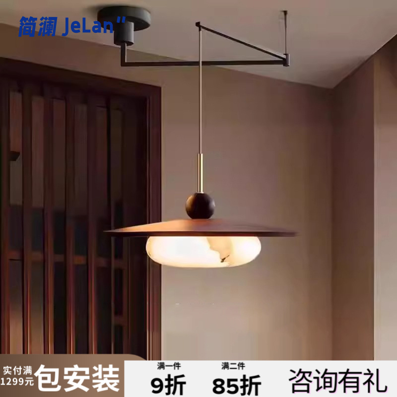 云石摇臂可移位餐厅吊灯创意餐桌原木高级中古风民宿吧台艺术灯具