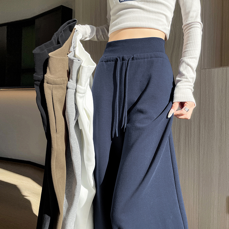 美式灰色阔腿运动卫裤女2025秋季新款宽松高腰休闲直筒拖地裤