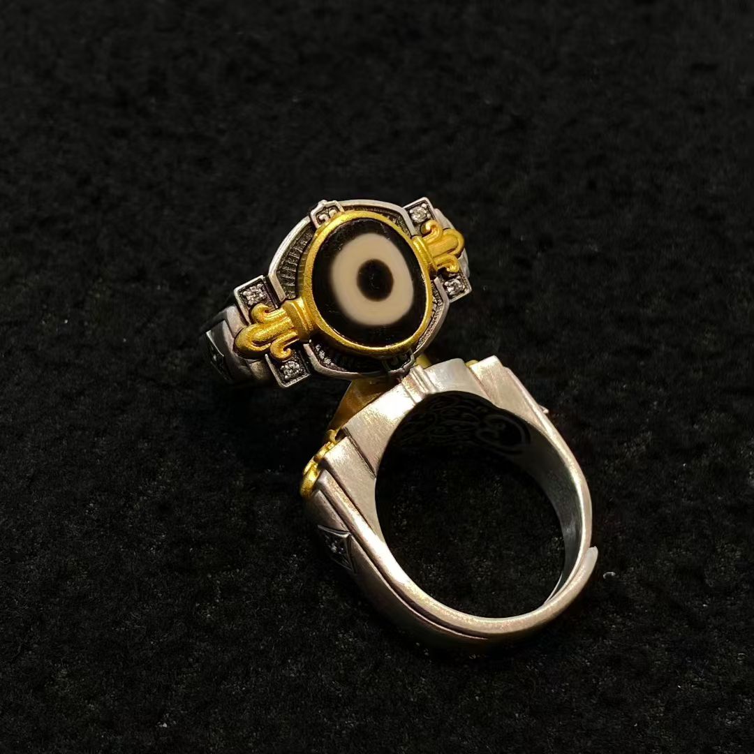 925银戒指 【藏玺·物与悟/缘】精工银饰镶嵌一眼珠金刚/杵戒指