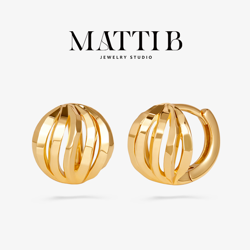 铜合金耳饰 小众设计感复古镂空圆球气质轻奢高级耳环女耳扣1862