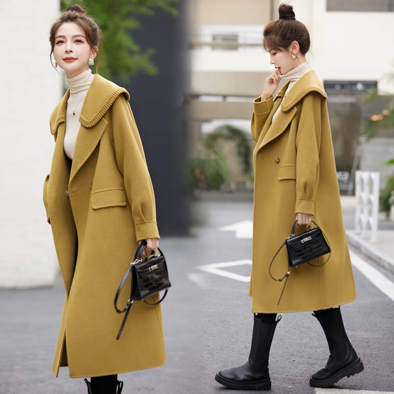 娃娃领双面羊毛大衣女2025春秋高级感洋气流行长款羊毛呢外套