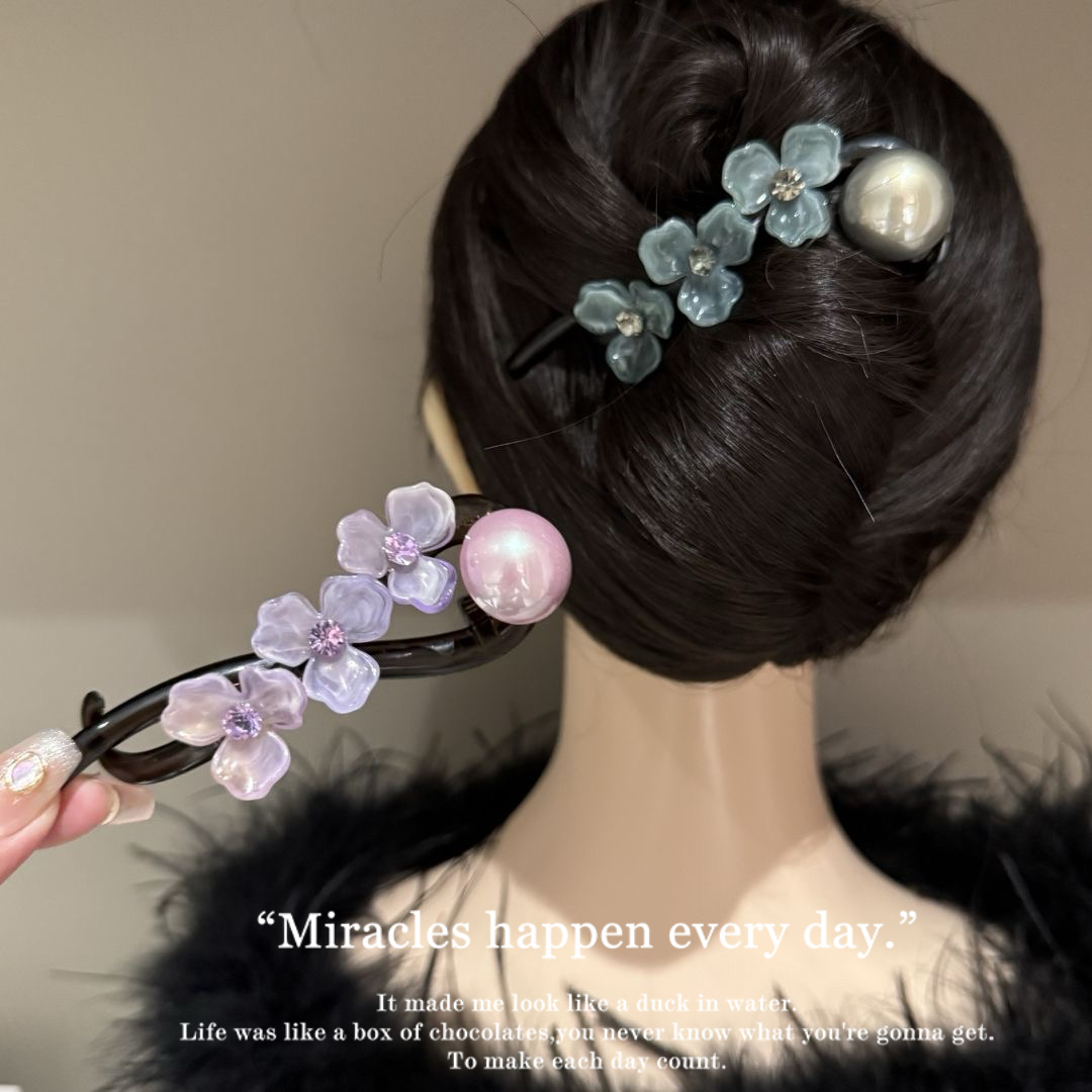 彬妮奢新款复古气质扭扭三朵花一字发夹高级感洋气后脑勺香蕉夹