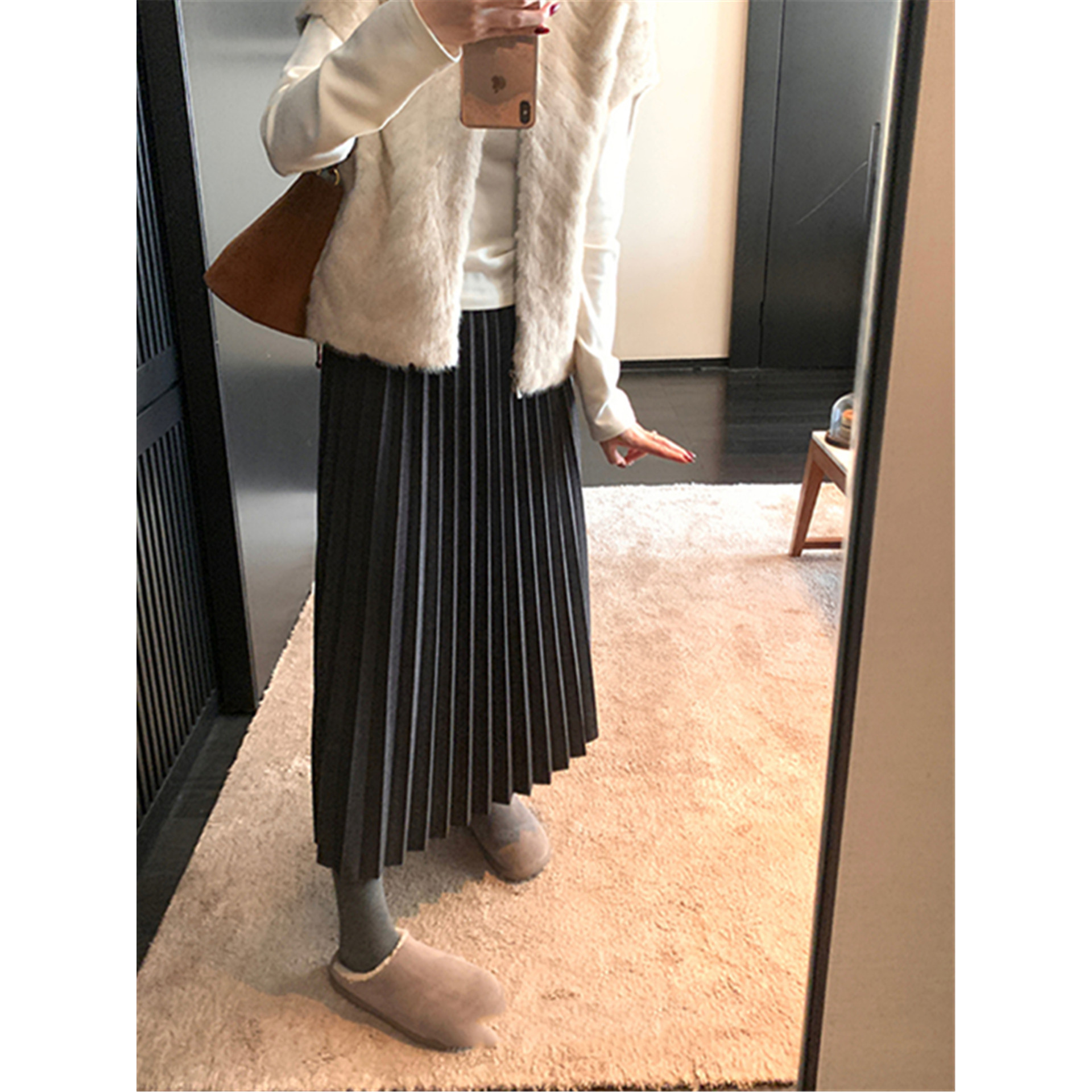 气质好的想转圈圈！A字裙女压褶半裙软糯高腰百褶中长款针织半身裙