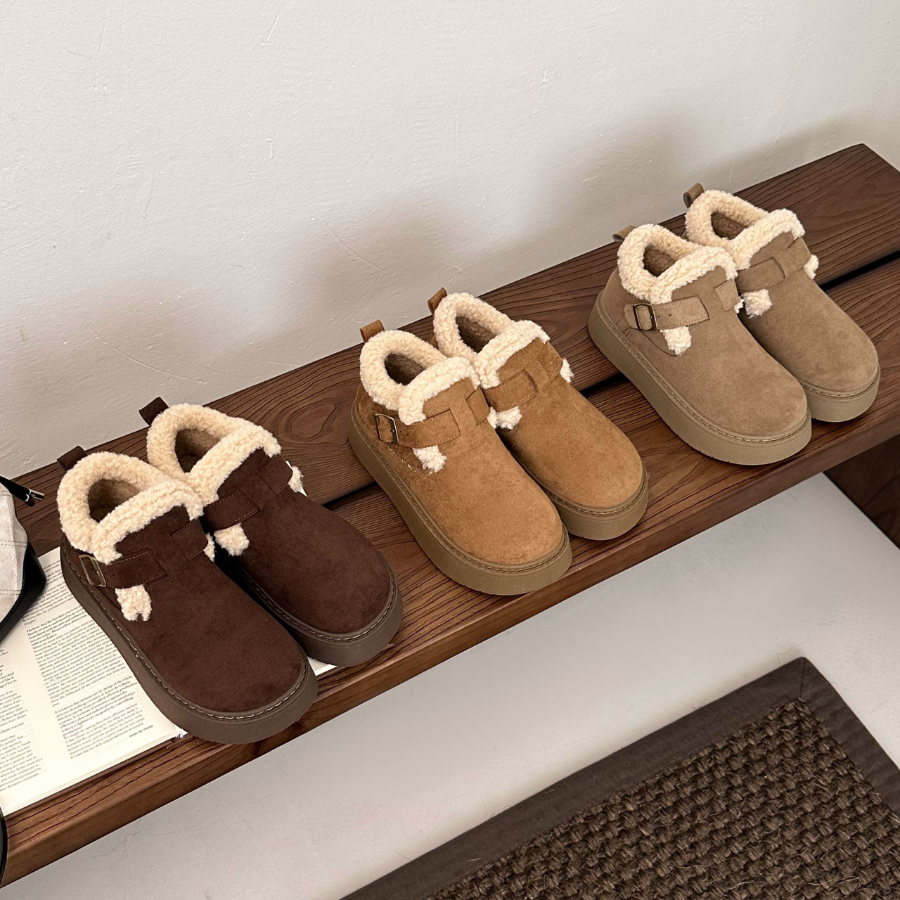 厚底百搭时尚韩版潮流加绒毛口雪地靴女秋冬新款极简风短靴爆款