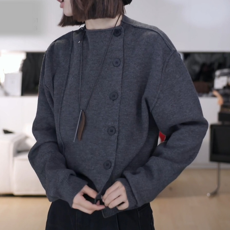 侧扣毛衣开衫秋冬穿搭韩系设计感针织上衣LK2507230