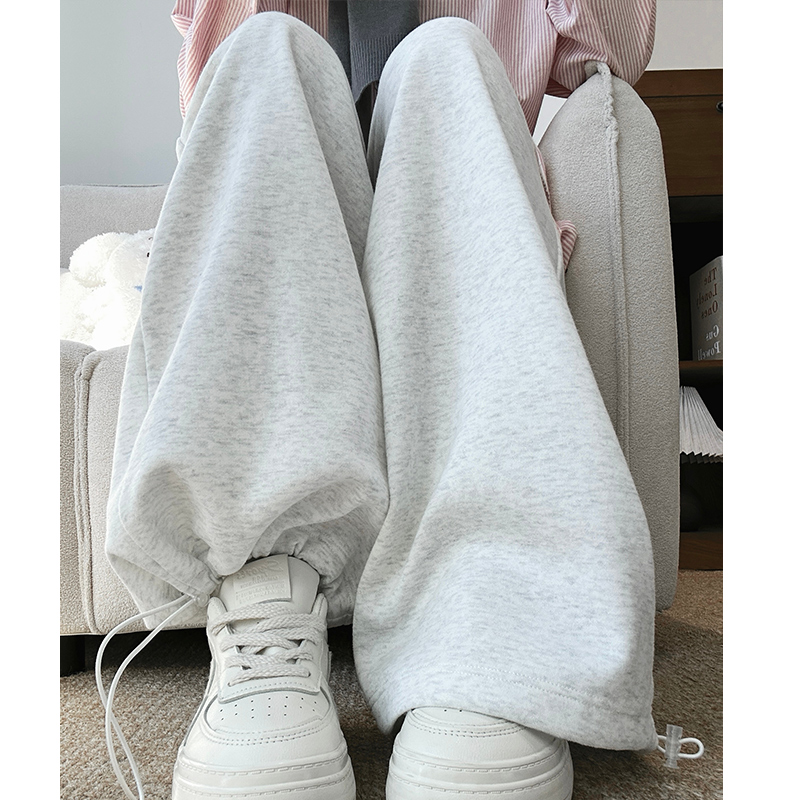 白灰色运动裤女春秋2025新款小个子高腰垂感宽松直筒美式休闲卫裤