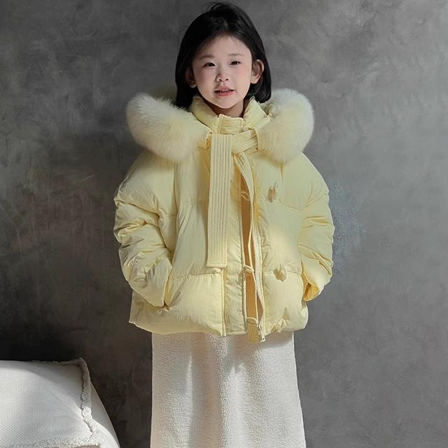 【现货】女童短款大毛领羽绒棉服保暖中大童冬季加厚外套韩板棉衣