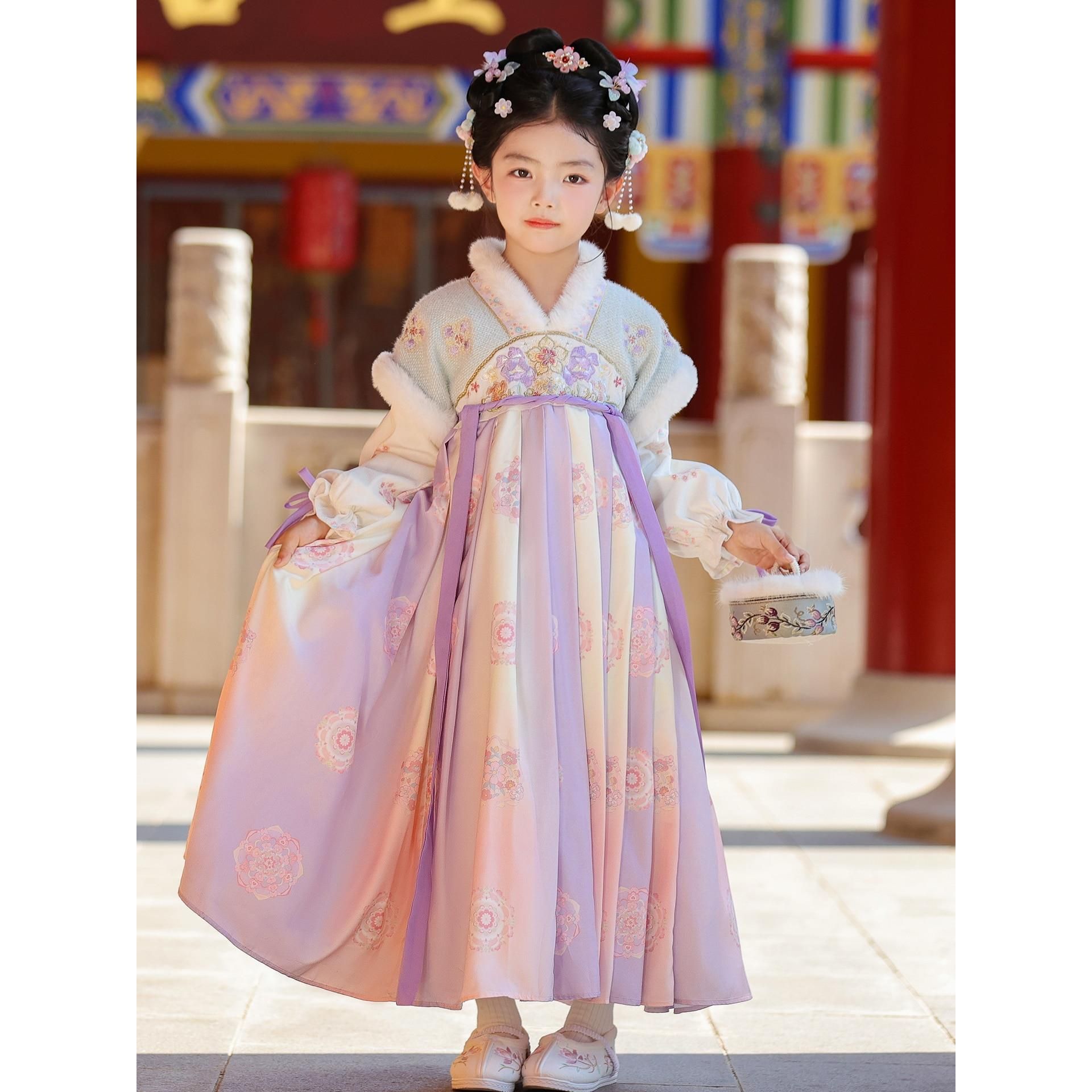 汉服女童秋冬季2025新款古风连衣裙加绒儿童冬装国风唐装女孩裙子