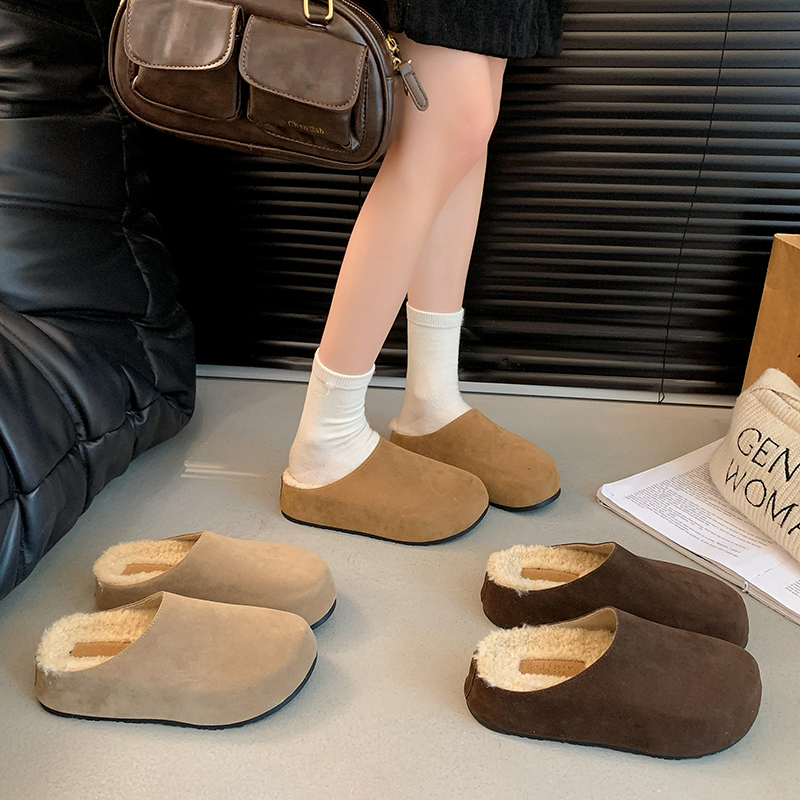 ’加绒‘厚底勃肯鞋女2025新款内增高休闲时尚软底懒人一脚蹬包头鞋