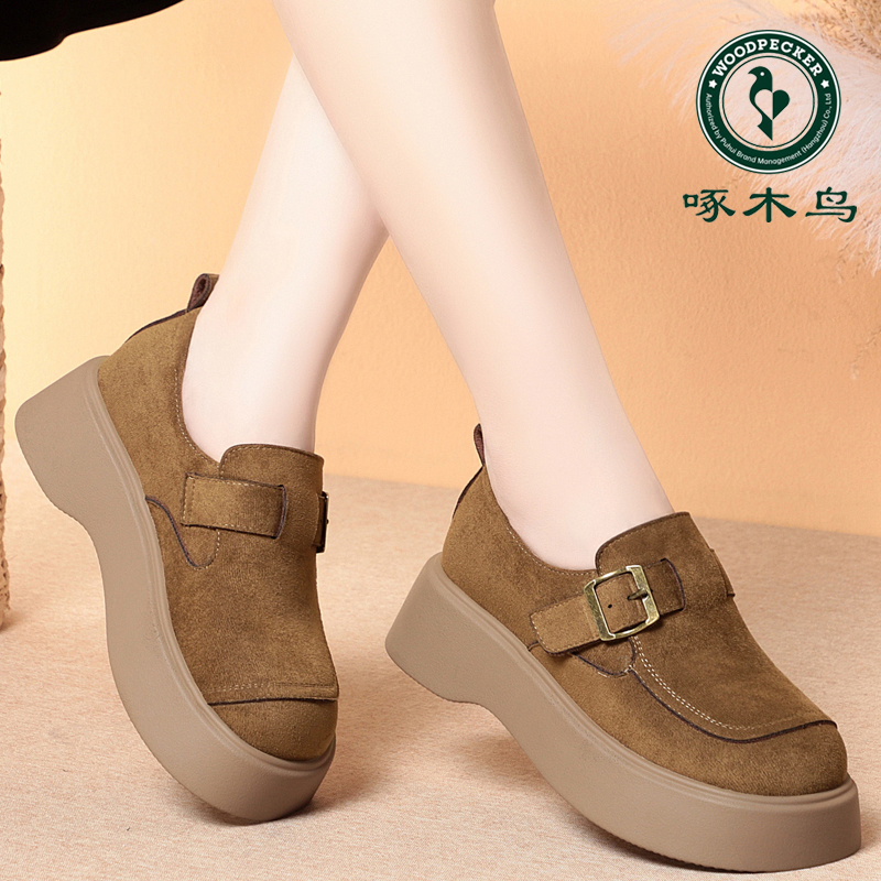 啄木鸟厚底勃肯鞋女2025春秋新款平底鞋女款单鞋百搭气质软底女鞋