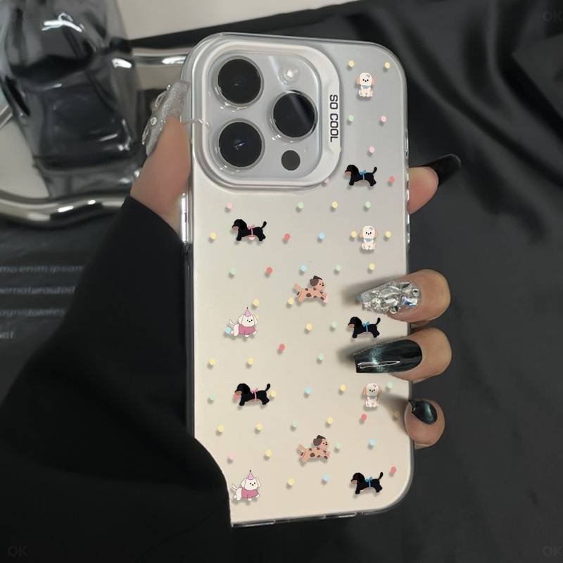 波点小狗狗适用iPhone苹果16PROMAX手机壳XSMAX/7/ /14镭射15创意