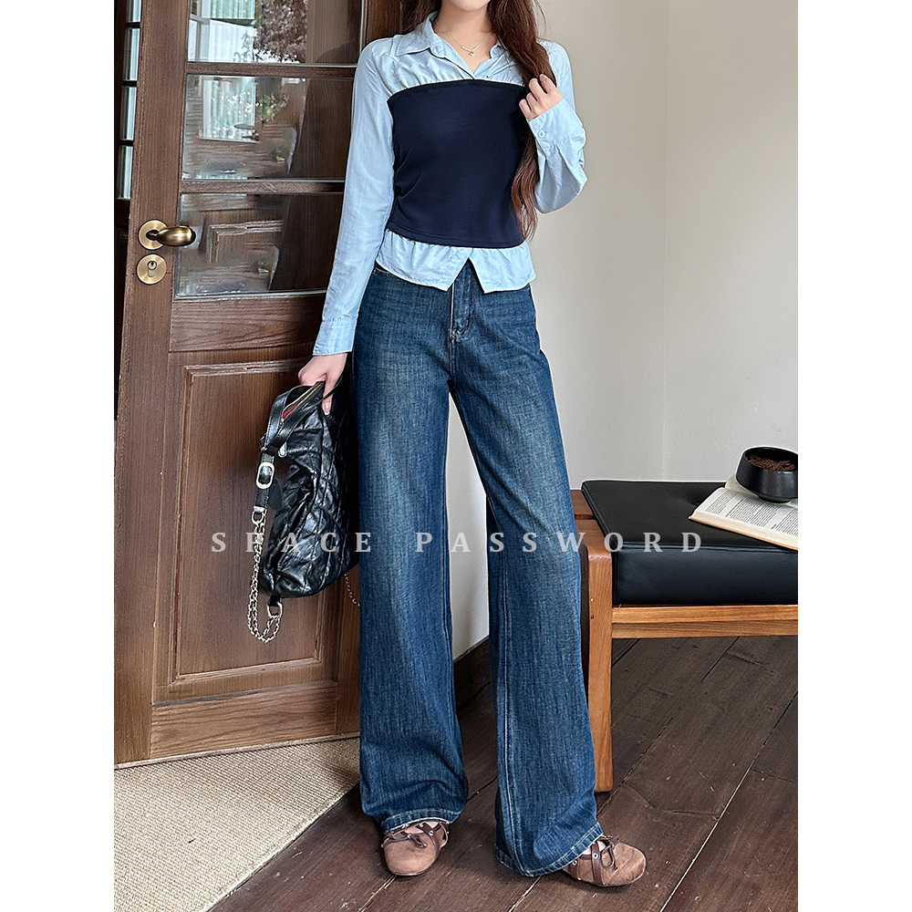 【四面弹】阔腿裤女款爆款2025新款秋季牛仔裤宽松复古休闲直筒裤子