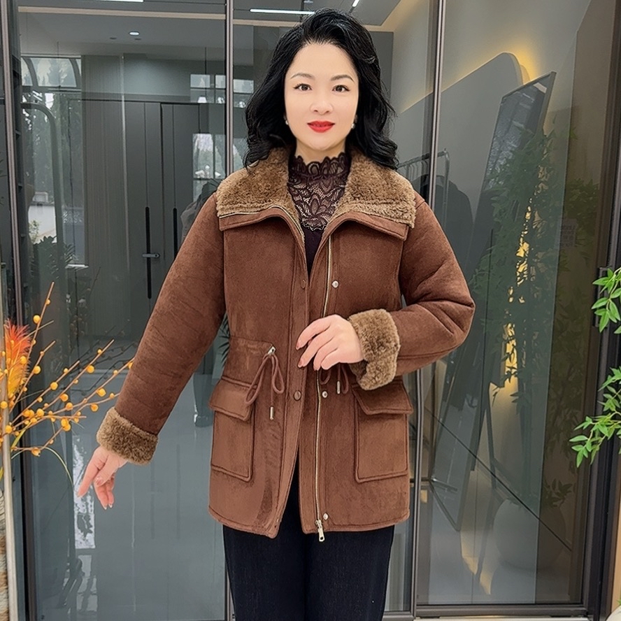 K68冬季新款时尚气质加绒加厚保暖休闲外套女士百搭