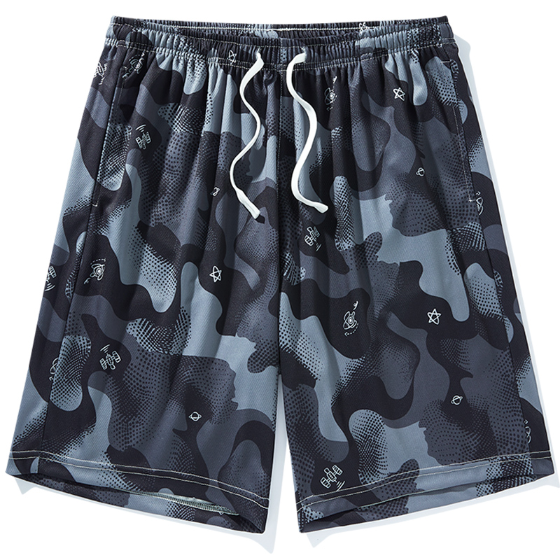 夏季薄款速干运动五分裤大码宽松透气外穿短裤潮流休闲迷彩男裤衩