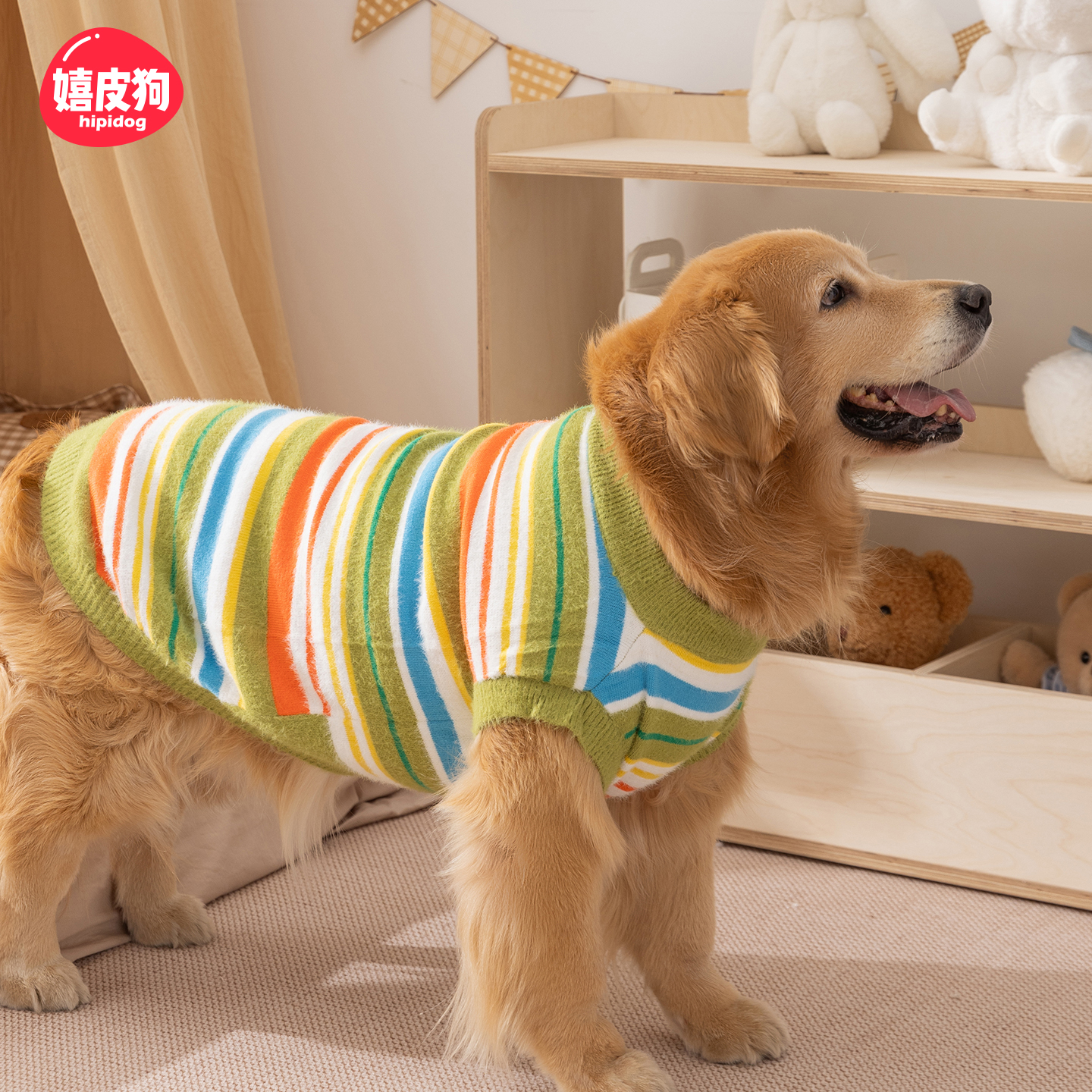 嬉皮狗秋冬毛绒大狗狗衣服秋冬保暖条纹大狗毛衣中大型犬金毛0633