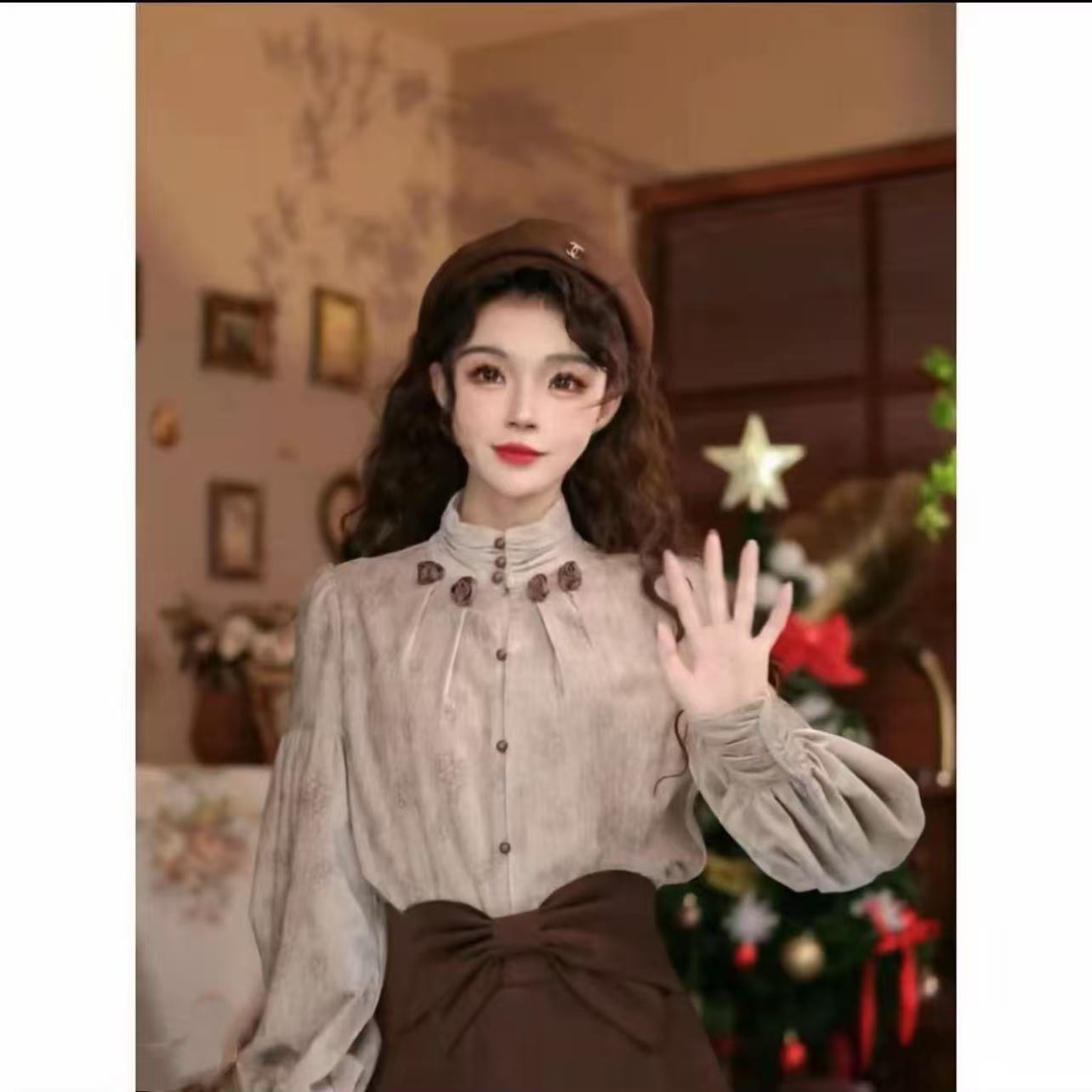 【现货先发】显瘦气质小众立体花朵设计感长袖衫法式百搭衬衣女770