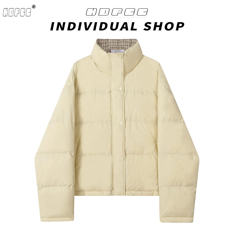 黄色格子翻领棉服外套女装冬季韩系巨好看独特两面穿超好看面包服