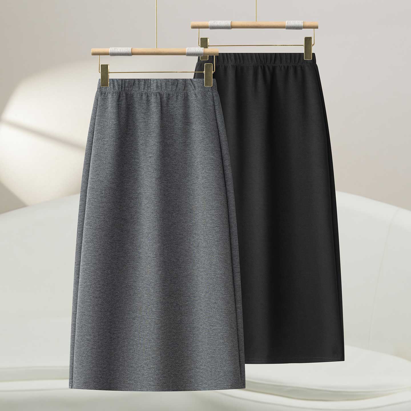 雅鹿松紧腰垂感半身裙女2025年春秋气质休闲时髦开叉宽松直筒裙子